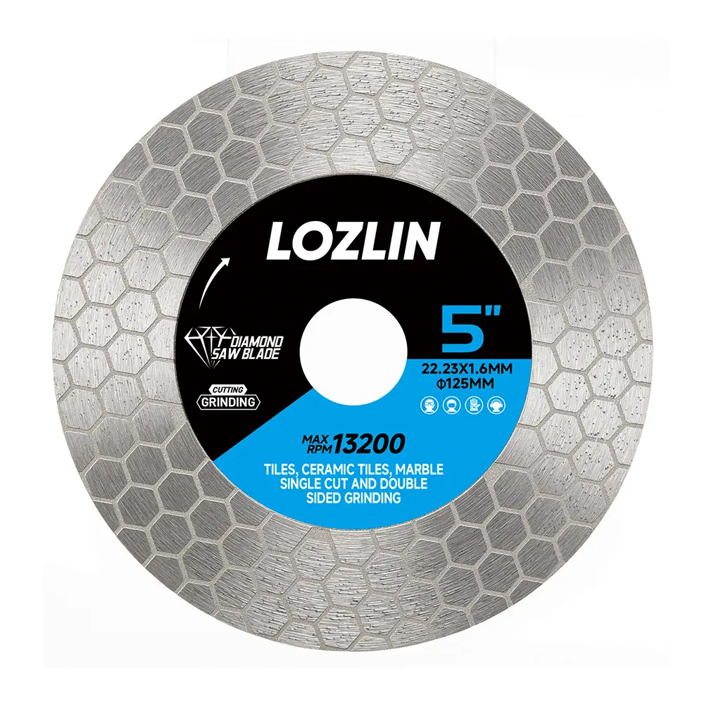 LOZLIN 4.5"/5" Diamond Tile Blade for Angle Grinder - Double-Sided Cutting, Grinding & Chamfering for Porcelain, Ceramic, Granite & Marble