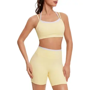 HottieHalter Women's Workout Set Open Back Sports Bra & High Waist Shorts Halter Neck Crop Top with Built-in Bra & Double Layer Biker Shorts for Gym Fit