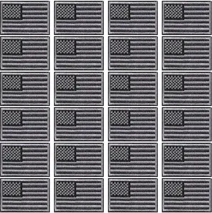 24 Pcs American USA Flag Patch Iron Patch Patriotic Embroidery Sew on Flag Patch for Cloth Military Uniform Emblem Tactical Vest Jacket Hat Backpack, 2.4 x 3.3 Inch(Gray)