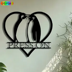 1pc Heart-Shaped Penguin Pair Metal Wall Art, Press On Penguin Statue Mural, Artistic Metalwork, Intricate Craftsmanship, Perfect for Valentines Day, Anniversary Decor, Perfect for Living Room Bedroom Office Decor, Ideal Gift for Penguin Enthusiasts.