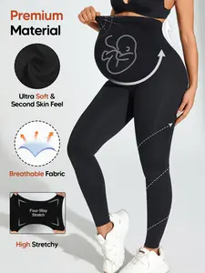 Pregnant Women's High-Waisted Yoga Leggings, Plain Color Elastic Support Pants, Comfortable Breathable, Ideal for Sports & Daily Wear, Summer Maternity Clothes