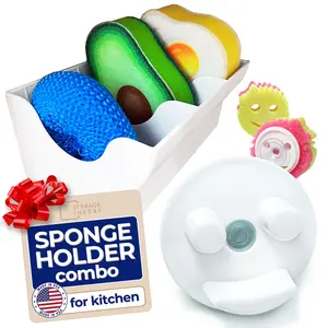 Combo Pack -Scrub daddy Sponge Holder + Under sink sponge Organizer/holder- peel and stick and damage free