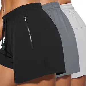 One pack contains 3 women’s casual athletic shorts — solid color; suitable for outdoor sports, fitness, running, yoga, the beach, and everyday casual wear; features zippered pockets.