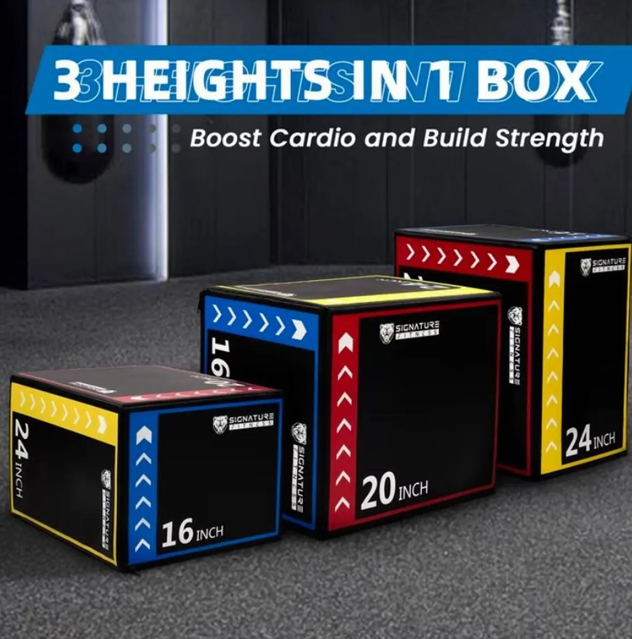 3-in-1 Foam Plyometric Jump Box, Adjustable Height 16/20/24 Inch, Anti-Slip Surface, Easy to Clean, for Home Gym Training, Multi-Color