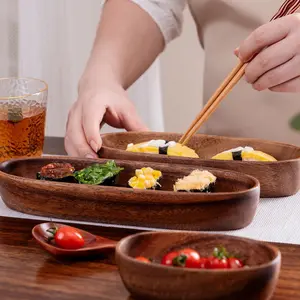 Wooden Sushi Bowl, 1 Count Wooden Boat Shaped Serving Bowl, Creative Wooden Salad Bowl, Fruit Bowl, Photo Props【Only Bowl】