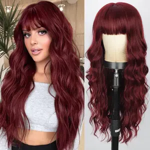 26 Inches Wig With Bangs Long Wavy Curly Synthetic Heat Resistant Wigs for Women Daily Party Use