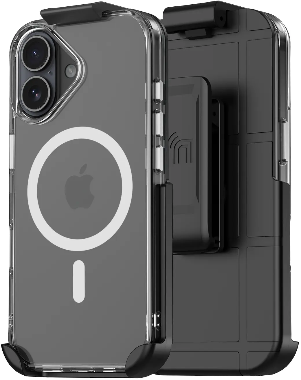 Nakedcelllphone Combo for iPhone 17 Phone Case, Anti-Shock Case and Belt Clip Holster Holder (Compatible with MagSafe) - Clear