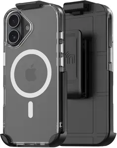 Nakedcelllphone Combo for iPhone 17 Phone Case, Anti-Shock Case and Belt Clip Holster Holder (Compatible with MagSafe) - Clear
