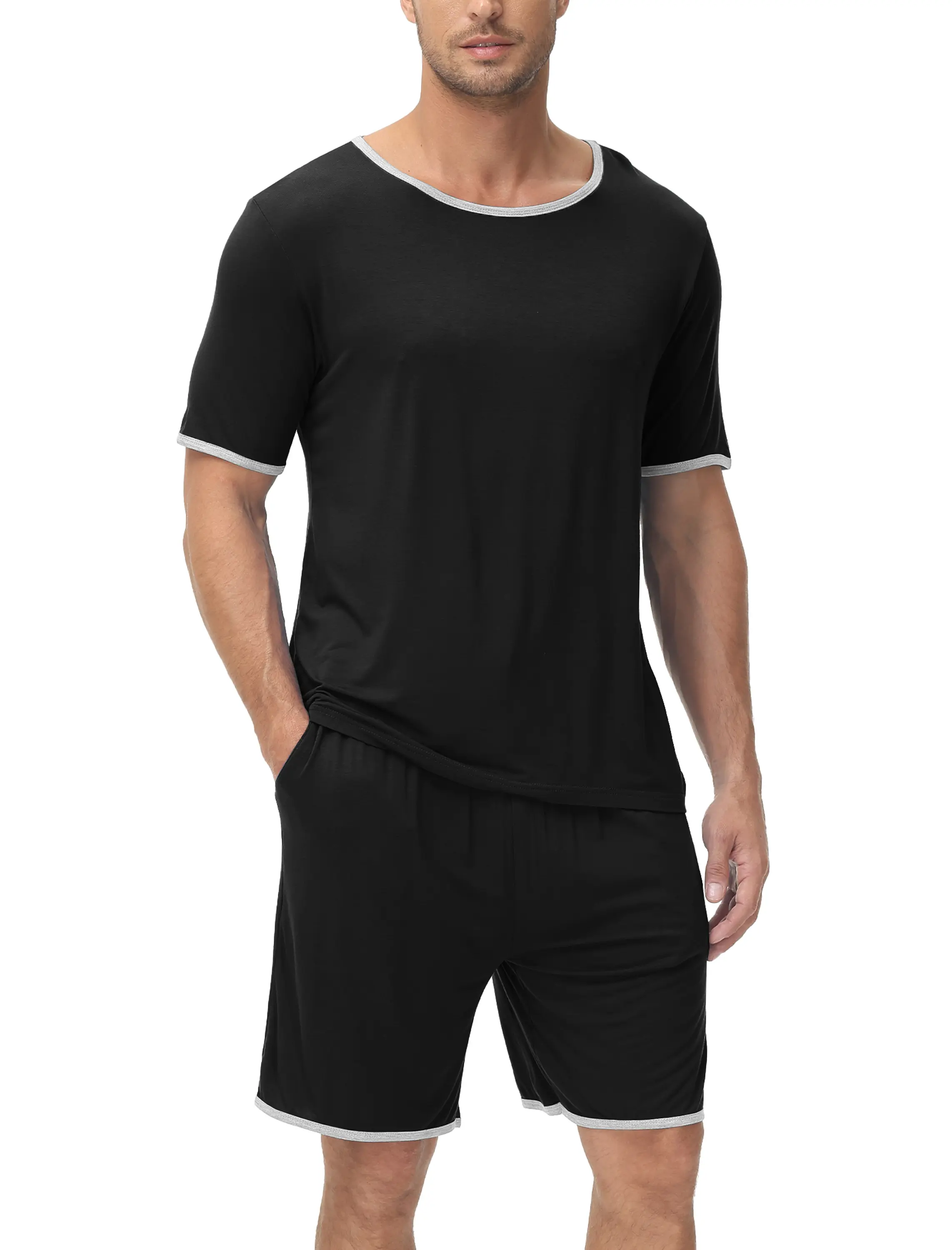 MoFiz Men's Pajamas Set Sleepwear Sleep Shirt and Shorts Pajama Set Lightweight Soft Mens Pjs Lounge Set with Pockets S-3XL