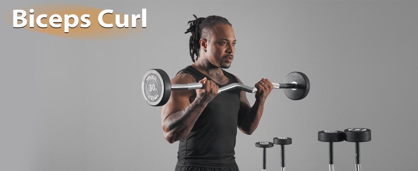 Pre-Loaded EZ Curl Barbell Set – 20 lb Fixed Weight Barbell for Strength Training & Weightlifting with Knurled Handle Design & Durable PVC Coating Muscle Exercise Equipment Home Gym Equipment