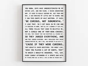 Be Curious Not Judgemental Quote From Ted Lasso Speech Walt Whitman poster Printable, Build Curiosity Soccer Decor, Christmas Gift
