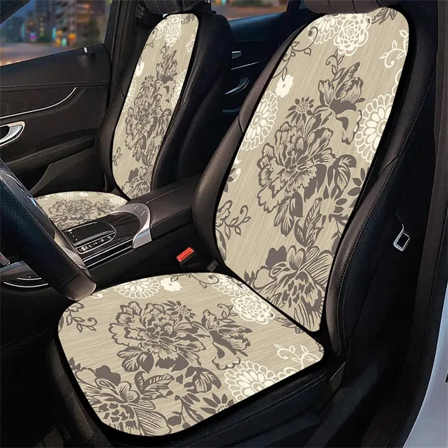 Gray and white minimalist floral print car seat set - Breathable all-season cushion for rear and front seats - Fits 95% of cars, SUVs, sedans, vans All-weather front and rear seat cushions For car decoration Car Seat Decorative