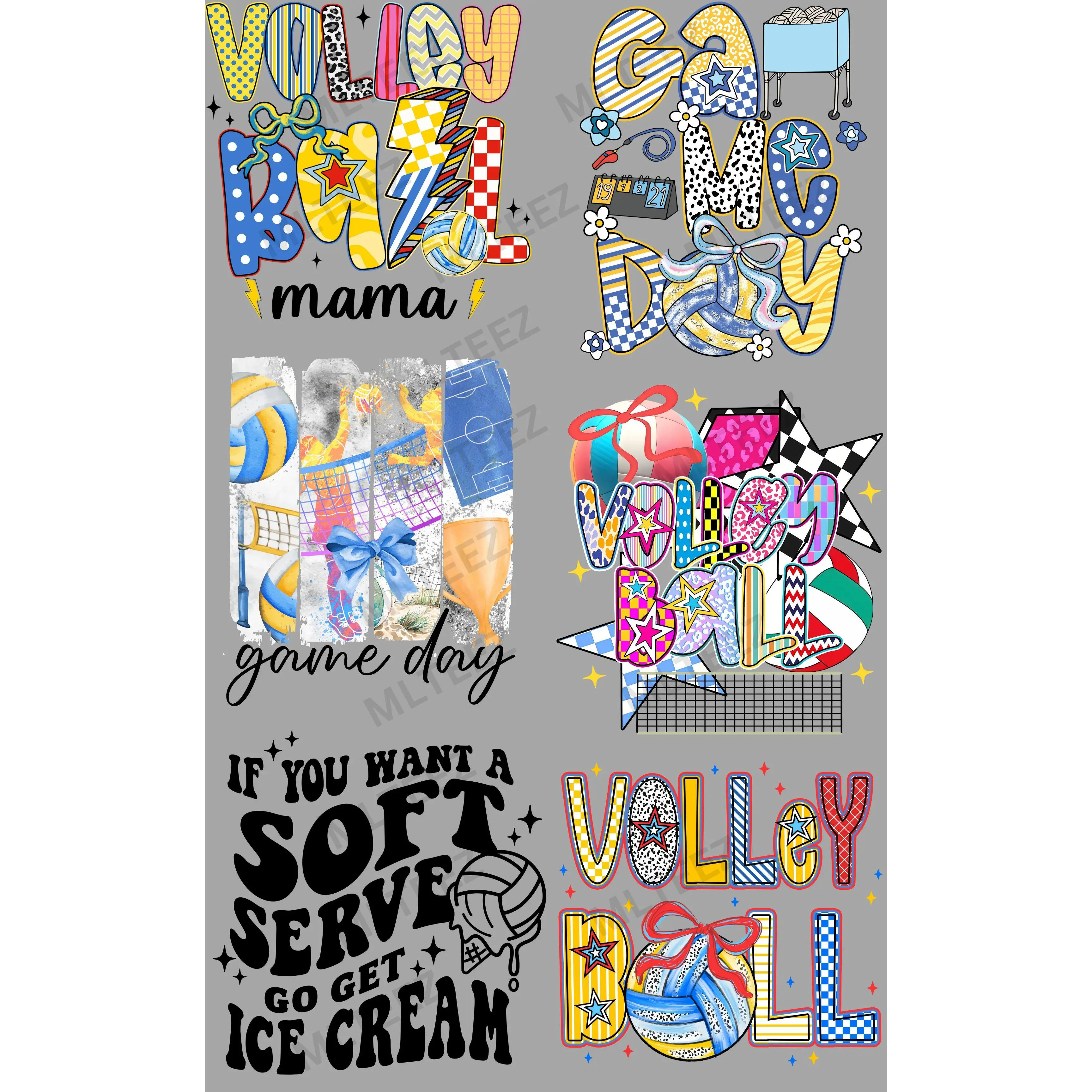 VOLLEYBALL (1) PREMADE GANGSHEET  - 22X36  DTF TRANSFERS - DIRECT TO FILM