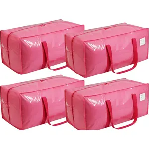 6 Pack Extra Heavy Duty Large Moving Bags with Comfortable Handle & Strong Zipper,Storage Totes for Space Saving Moving Storage College Supplies Alternative to Moving Box,Pink