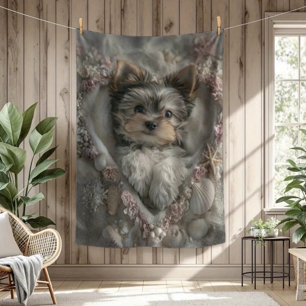 1-Piece Cozy Yorkie Dog & Floral Print Acrylic Blanket - Soft, Lightweight, Durable, with Contemporary Look, Ideal for Sofa/Bed Decoration, Perfect Gift for Pet Lovers, Boosts Home Comfort
