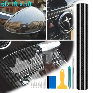 6D Carbon Fiber Vinyl Wrap Roll 1ft x 5ft &Tool, Carbon Fiber Wrap,Featuring Bubble Free Air Release Technology, Car Moto DIY Interior Exterior