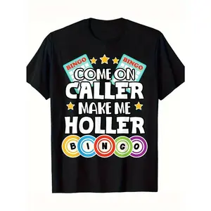 Funny Bingo Lovers T-Shirt - Come On Caller Make Me Holler Graphic With Colorful Bingo Balls & Stars - Casual Tee For Men & Women - Gift For Bingo Players (S-XXXL, Black), Bingo Gifts, Leisure Clothing, Fun Graphic Tee, Comfortable Fit