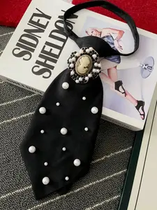 Original Design Elegant Tie with Faux Pearl Brooch Style, Detachable and Adjustable, Perfect for Parties and Travel, Casual Elegant Tie