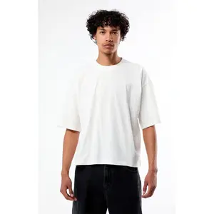 Pacsun Men's White Solid Dropped Shoulder Cropped T-Shirt