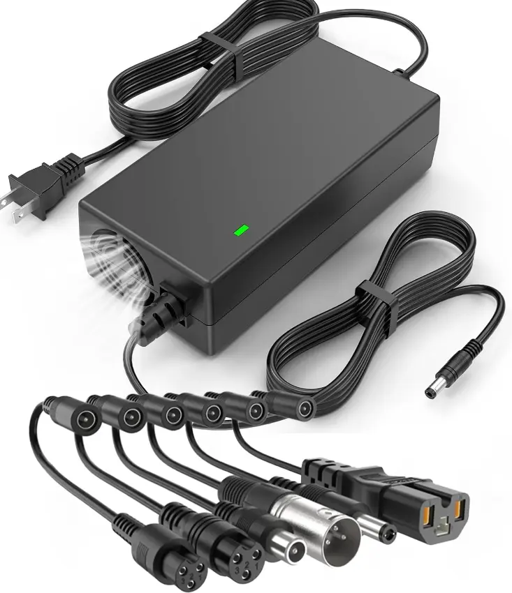 Fancy Buying 54.6V 2A Universal Ebike Charger with 7 Interchangeable Tips, Cooling Fan, LED Indicator, 8.2ft Long Cord - Black for 48V 13S Li-ion Battery Pack