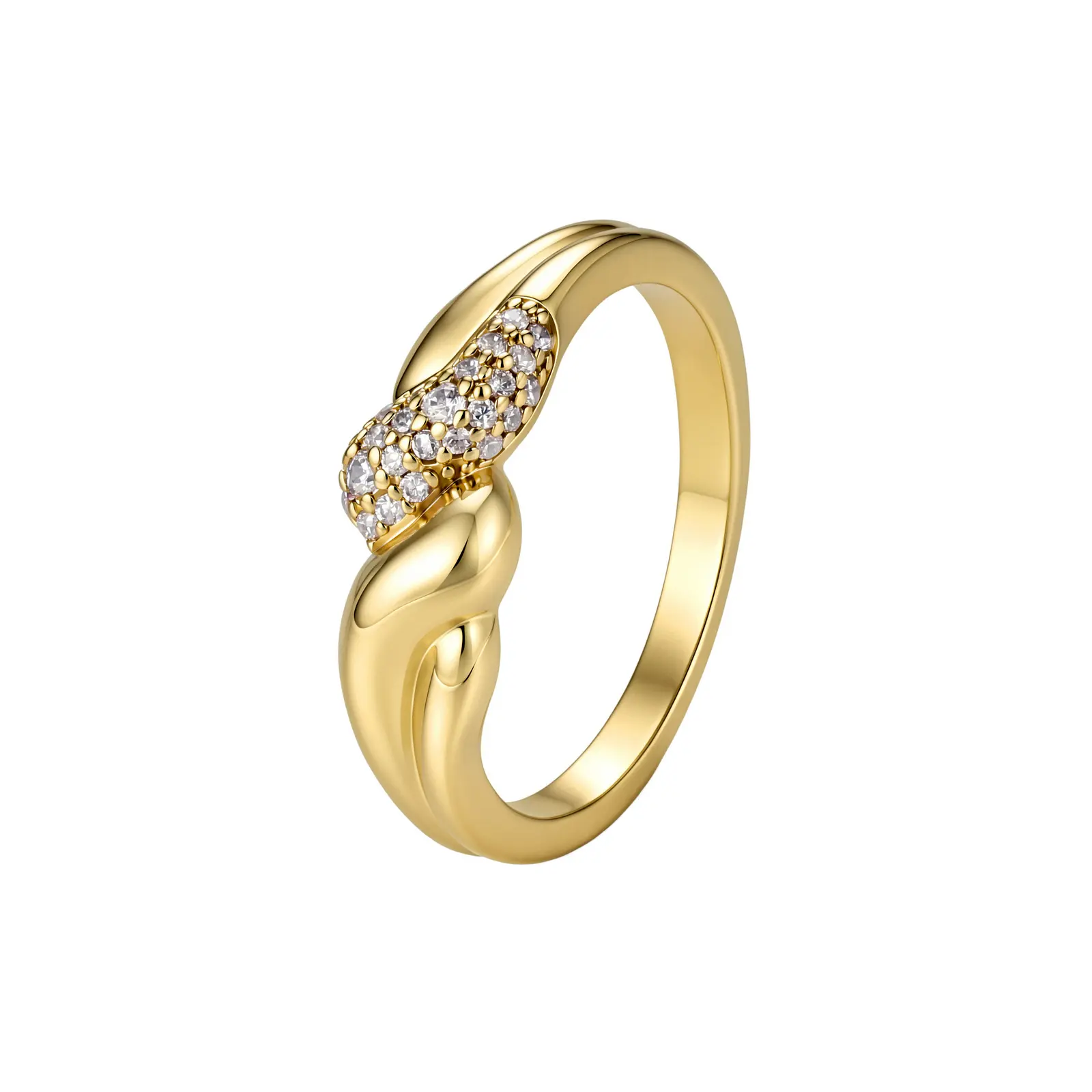 Aurem 14K Gold Plated Cross Over Bypass Ring for Women,  Multi-Row Pave Zirconia Ring, Hypoallergenic Non-Tarnish Trendy Jewelry