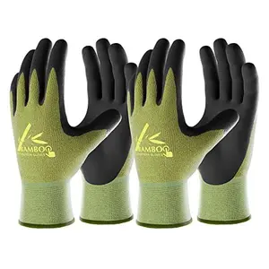 2 Pairs Gardening Gloves for Women and Men, Bamboo Working Gloves Touchscreen, Grippy Nitrile Rubber Coated Work Gloves, Green/Black, Large Size (2 Pairs L)
