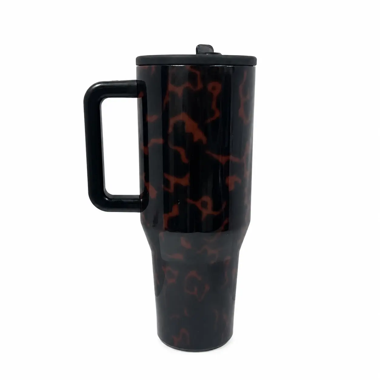 HydroJug 40oz Glossy Tortoise Shell Traveler Tumbler with Handle, Insulated Stainless Steel Flasks with Straw, Triple Wall Vacuum Design, Leak Resistant, Cup Holder Fit, Brown Animal Print Drinkware