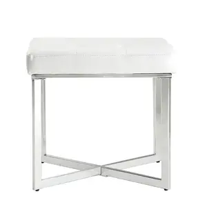 212 MAIN Modern Chic Summer Vanity Bench - White, Chrome Finish - 20 x 16 x 19 in., Metal Frame, Tufted Seat