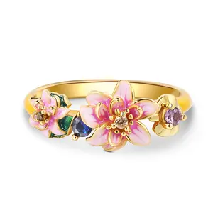 Jeulia "Tenderness in The Pond" Water Lilies Inspired Enamel Sterling Silver Ring SEC Finejewelry