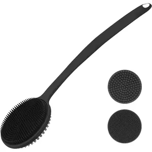 Silicone Back Scrubber for Shower, Bath Body Brush with Long Handle, Double Sided Shower Brush for Shower Exfoliating and Massage Can Produce Rich Foam, Long Handle Back Scrubber for Men and Women Accessories