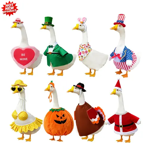 Porch Goose Outfits 8-Piece Holiday Costume Bundle - New Seasonal Lawn/Porch Goose Clothing Set for Valentine St. Patrick Easter Summer 4th of July Fall Halloween Christmas, Durable 23" Fit Decoration Gift
