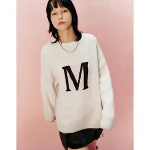 Women's Thick Knitted T-Shirt with 2026 Letter Print, Casual Loose Fit Crew Neck Long Sleeve Pullover Top