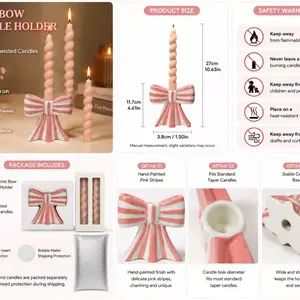 Ceramic Striped Bow Candle Holder with 2 Scented Twisted Candles