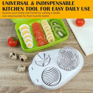 1Pc Heavy Duty Stainless Steel Egg Slicer, 3 Slice Modes Hard Boiled Egg Cutter, Multifunctional Kitchen Tool for Strawberries Mushrooms Grapes Cherry Tomatoes, White