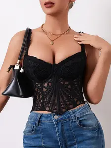 1pc Lace Bustier Corset Tops for Women Sexy Elegance Going Out Party Club  Straps Top Date Night Fashion Style Outfits Clothes Crop Cute Party Strap Tank