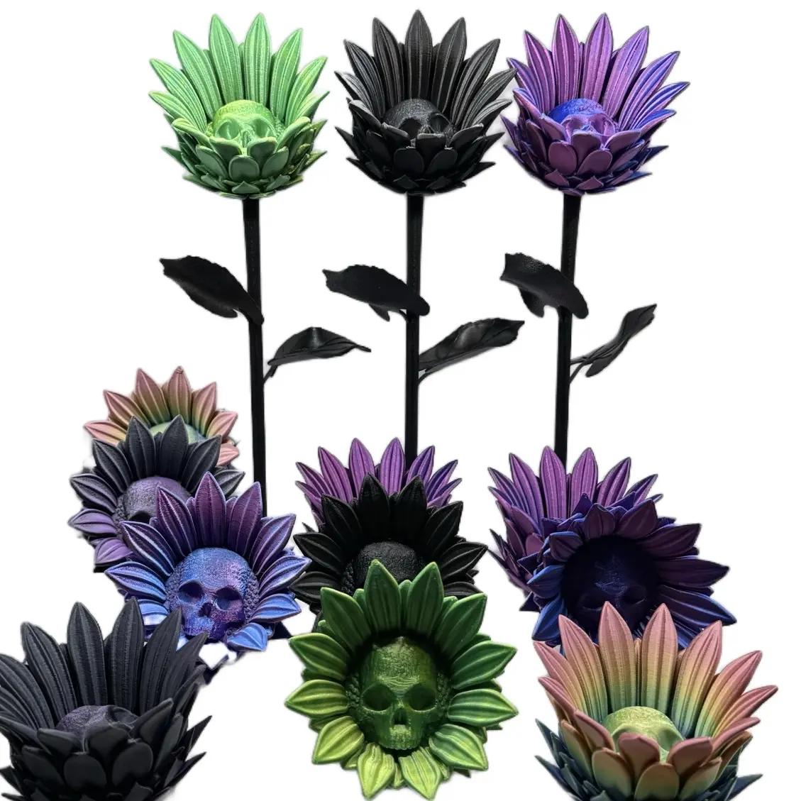 3D-Printed Forbidden Bloom Ornamental Figurine - Hand-Formed PLA Plastic Vampire Aesthetic Sunflower Figurine, Artificial Flower Bouquet-Inspired Large Decorative Home Decor with Black Shiny Rainbow Accent, Ornamental Figurines