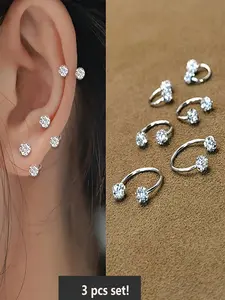 Shiny Glossy Horseshoe Ball Ring Earrings for Women & Girls, Fashionable Hoop Earrings, Luxurious Design with Full Zircon Inlay, Hoop Earring Sets, Perfect Gift Set