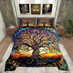 Feelyou King Size Comforter Set - Modern Abstract Nature Landscape Bedding, Yellow and Blue Duvet, Stylish Bedroom Decor Piece