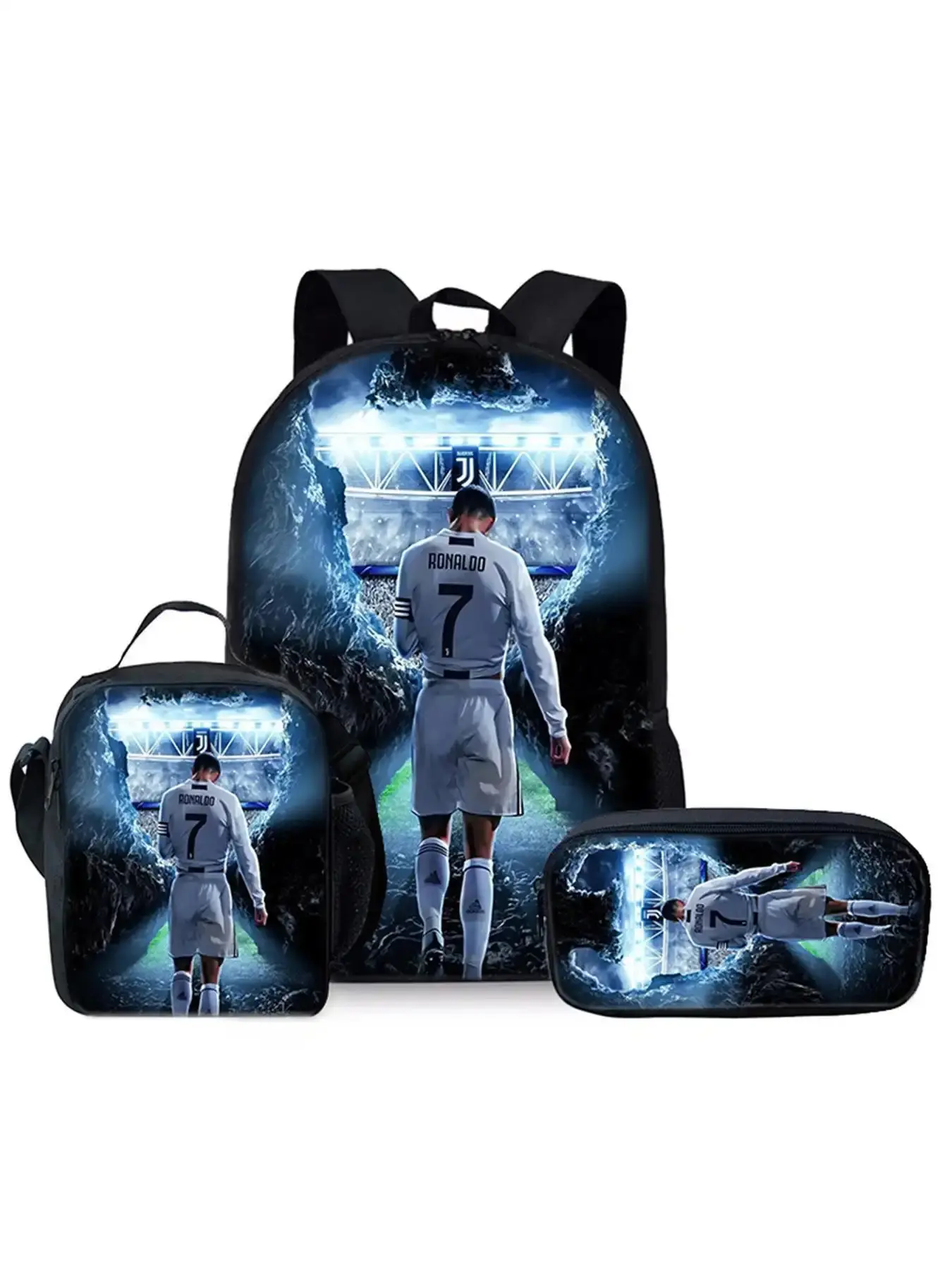 Football pattern printed 17-inch Soccer Backpack Stylish Casual Daypack with Shoulder Bag three-piece set (single-layer backpack + small shoulder bag + single-layer pencil bag) Backpack For Football Fans Sports Packs