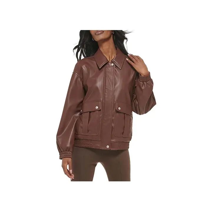 Posh Brown Leather Bomber Jacket - 100% Genuine Leather with Shirt Collar
