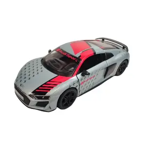 KINSMART 2022 Audi R8 Coupe Livery Edition Silver Die-Cast Metal 1:36 Scale Pull-Back Action Toy Car 5 Inches Length Officially Licensed with Openable Doors