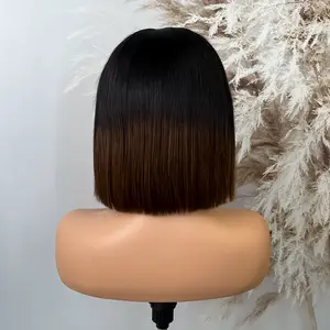 250% Density 5X5 Ombre Brown BOB Wig Raw Hair HD Lace Wigs Human Hair Bone Straight Bob Wig Ombre Brown Colour 100% Raw Vietnamese Hair 250% Density