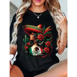 100% Cotton Mexico Flag Mexican Hispanic Siesta Pride Viva Mexico Women T-Shirt