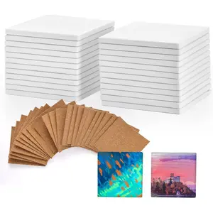 24 Pcs 4x4 Inch Blank White Unglazed Ceramic Tiles Coasters for DIY Crafts Painting Alcohol Ink Acrylic Pouring with Cork Backing Pads Included