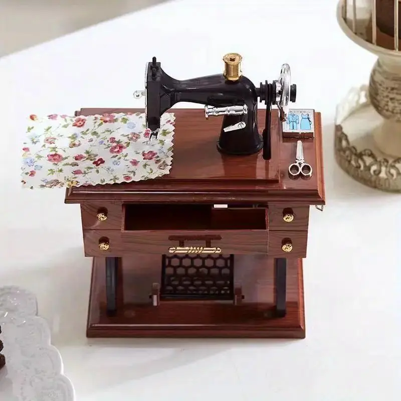 Vintage Sewing Machine Design Music Box, 1 Count Retro Music Box, Exquisite Craftsmanship Desktop Decoration for Home Interior Living Room Bedroom, Ambiance Relax Peaceful Gift for Friend & Family, Ornaments