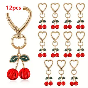 12pcs Cute Cherry Keychain Charms Compatible for Handbags, Purses, Backpacks - Transparent Red Cherry Fruit with & Seed Accessories, Bag Charms for Women, Party Favors Gifts
