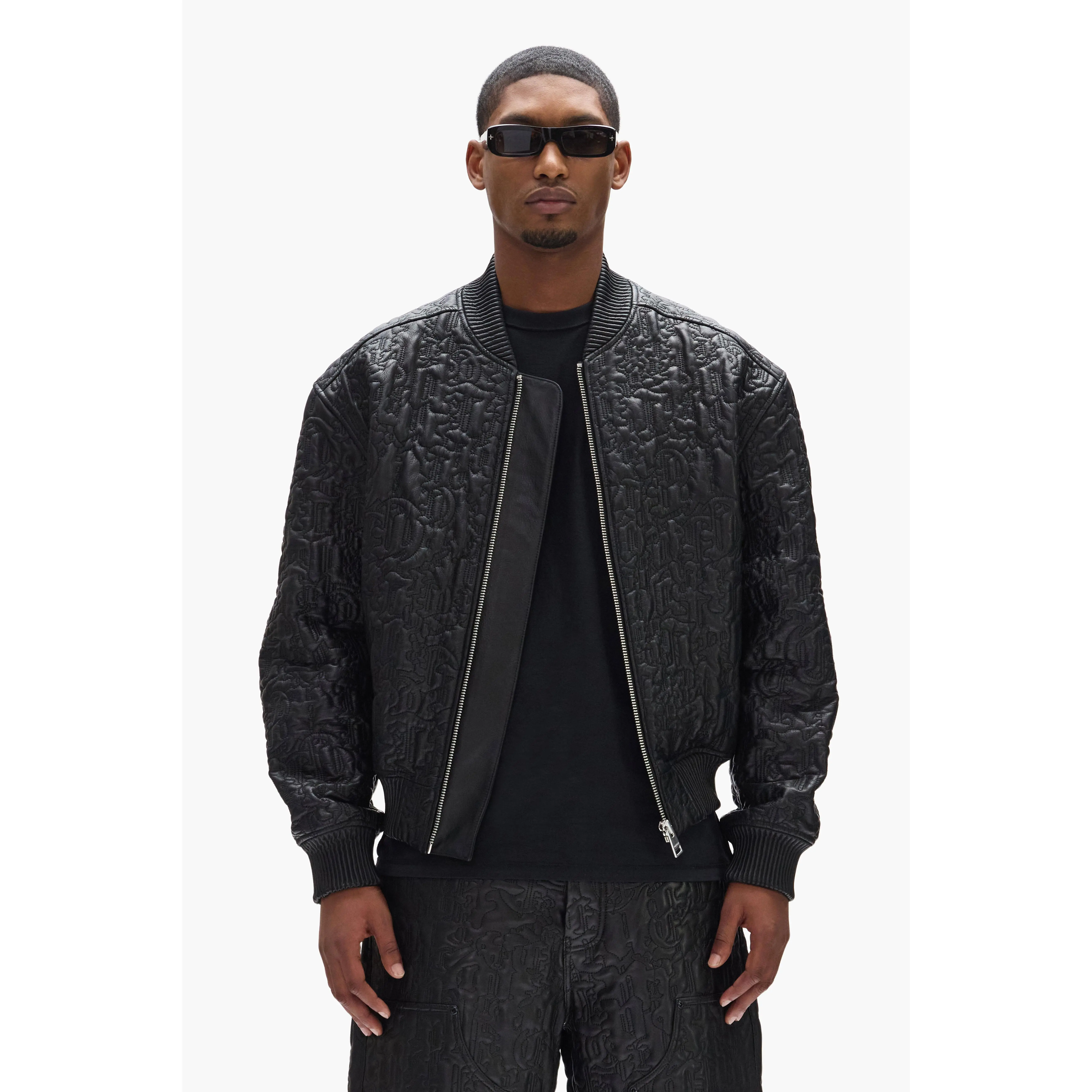Men's Gothic Cow Embroidery Black Bomber Jacket, Men's Tops & Coats