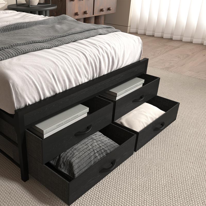 Twin Bed Frames with Headboard, Twin Size Bed Frames with Storage Drawers & Charging Headboard , 4 Drawers,Smart LED Bed Frame, Single Bed Frame, No Box Spring Needed,Noise-Free,Dorm essentials,bedroom accessories