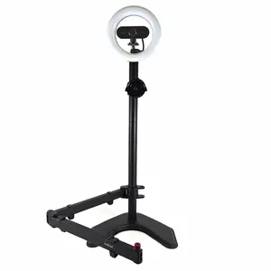 ALLCAST Combination Monitor Stand with built-in Microphone Boom Arm plus 6" Ring Light and HD Webcam