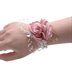 2-piece set of corsage and wrist corsage, artificial jasmine adjustable wristband classic style bridesmaid wrist corsage, groom's bridesmaid corsage Wedding
